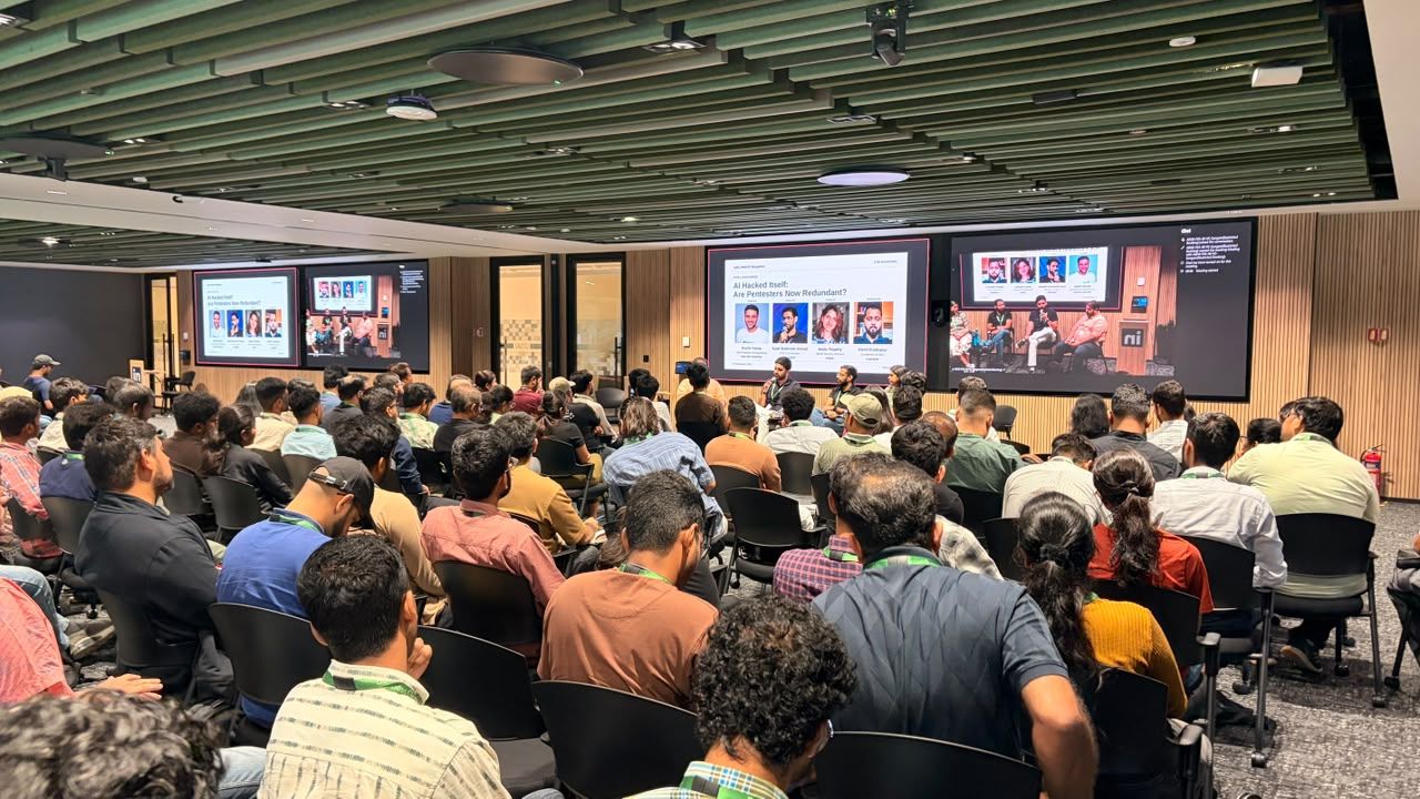 A packed hall at the LinkedIn Bangalore office watching the panel